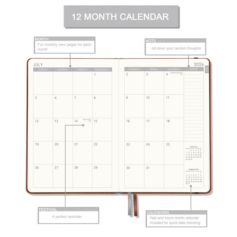 Lemome 2026-2027 Planner - Planner 2026-2027 Weekly and Monthly with Stickers, JUL. 2026 - JUN. 2027, 5.75" X 8.25", Academic Calendar Planning with Premium Paper, Pen Holder, Inner Pocket and 44 Notes Pages - Image 3